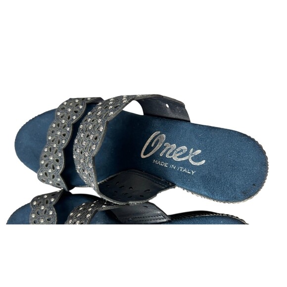 Onex Hip Denim Leather Wedge Sandals  Size 5.5-6  NWOB  Cutouts Studded Platform - Picture 8 of 11